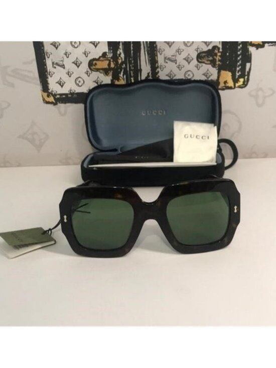 New Authentic Gucci GG1111S 002 Havana Square Sunglasses Green Lenses main image 8